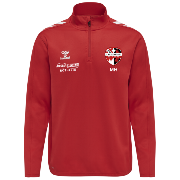 Sweatshirt im halben Reissverschluss Rot mit Eibstadt Logo und Initialen