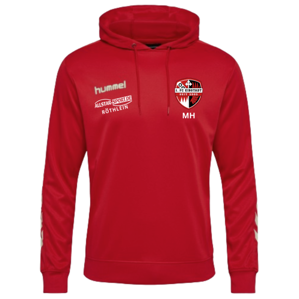 Hoodie in rot mit Eibstadt Logo und Initialen