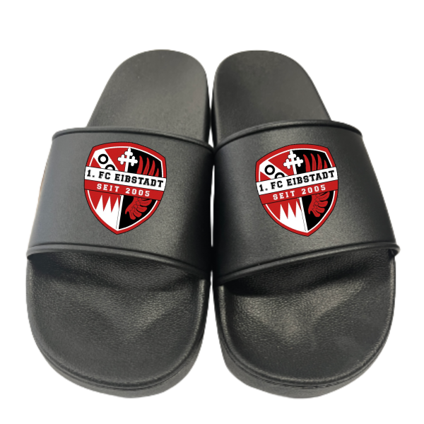 Badeschuhe Badelatschen schwarz mit Vereinslogo
